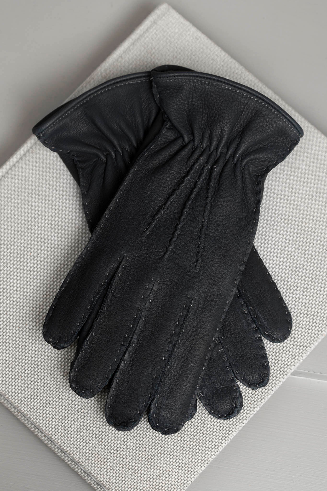 Dark blue Cashmere Lined Deerskin Leather Gloves - Made in Italy