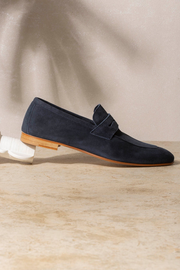 Mocassini penny in morbida pelle blu - Made in Italy