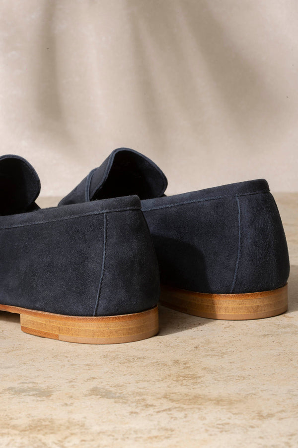 Mocassini penny in morbida pelle blu - Made in Italy