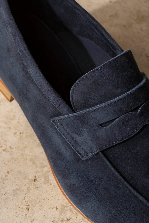 Mocassini penny in morbida pelle blu - Made in Italy