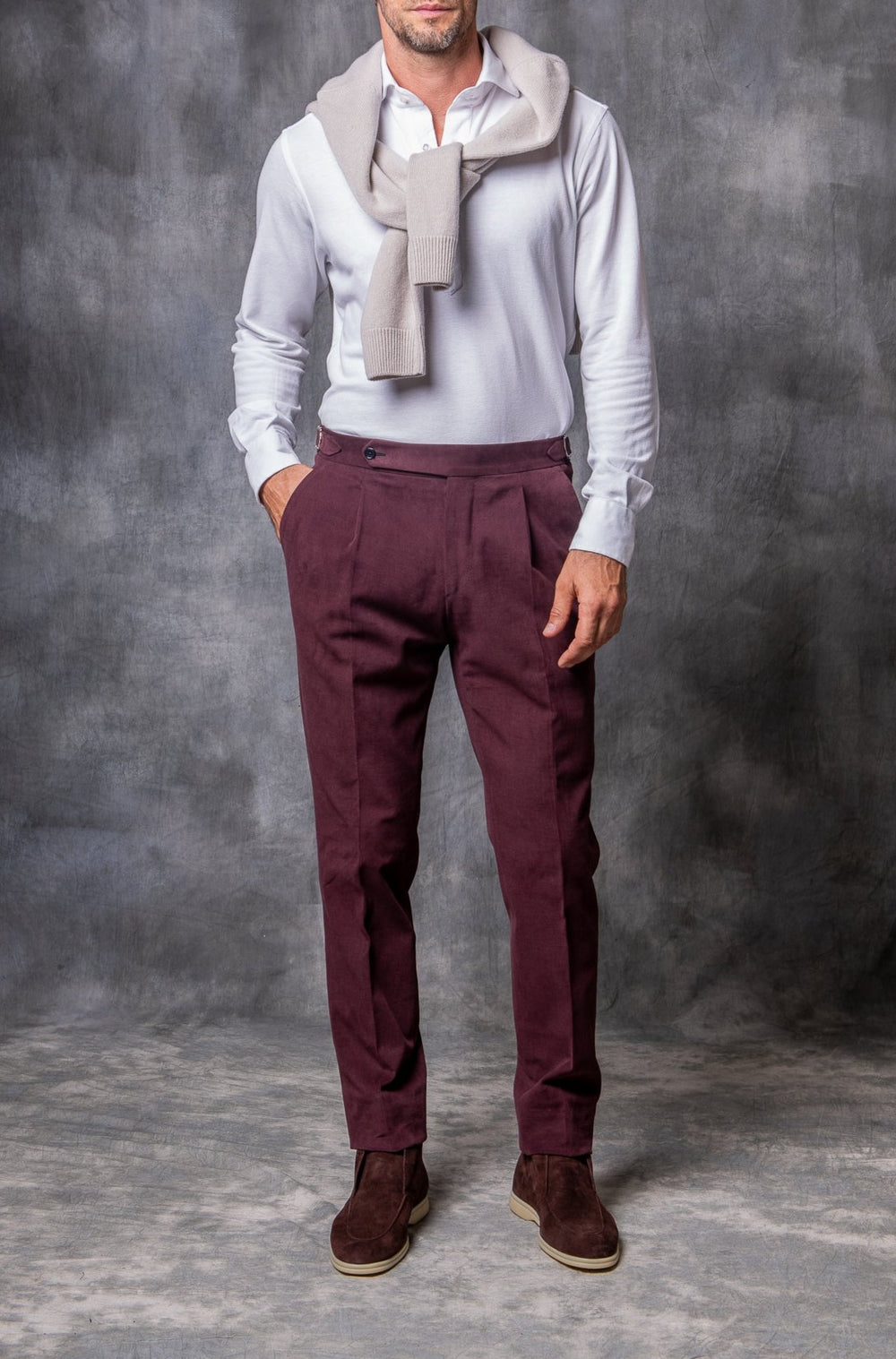 Pantaloni bordeaux in cotone Biella - Made in Italy