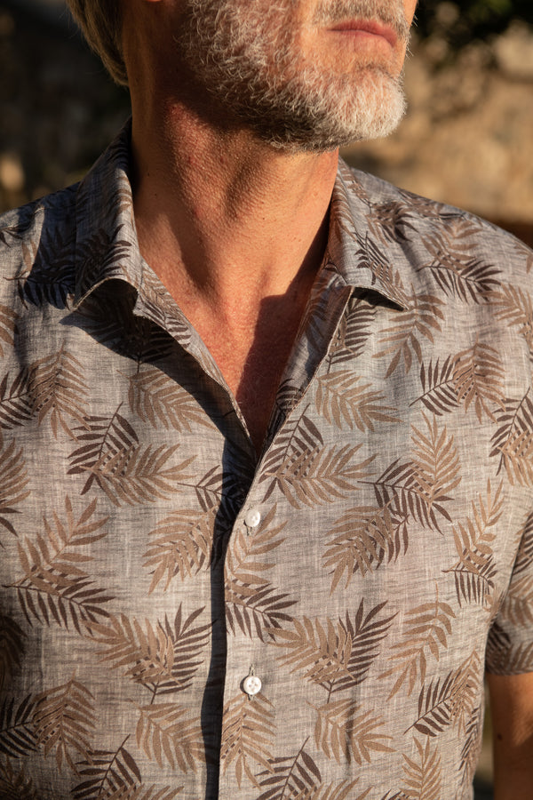 Camicia in lino grigio hawaiana - Made in Italy