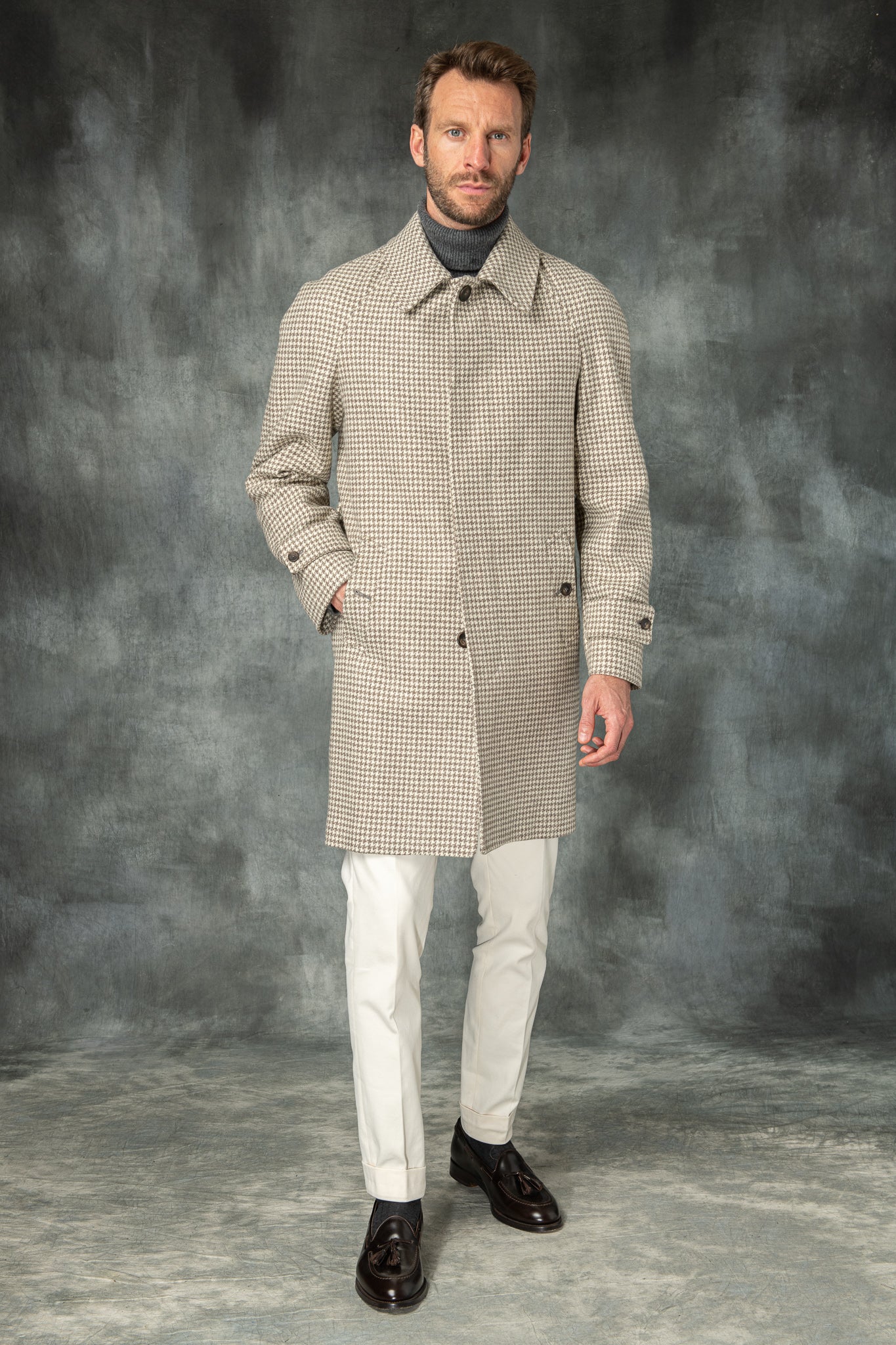 Houndstooth Raglan coat – Made in Italy