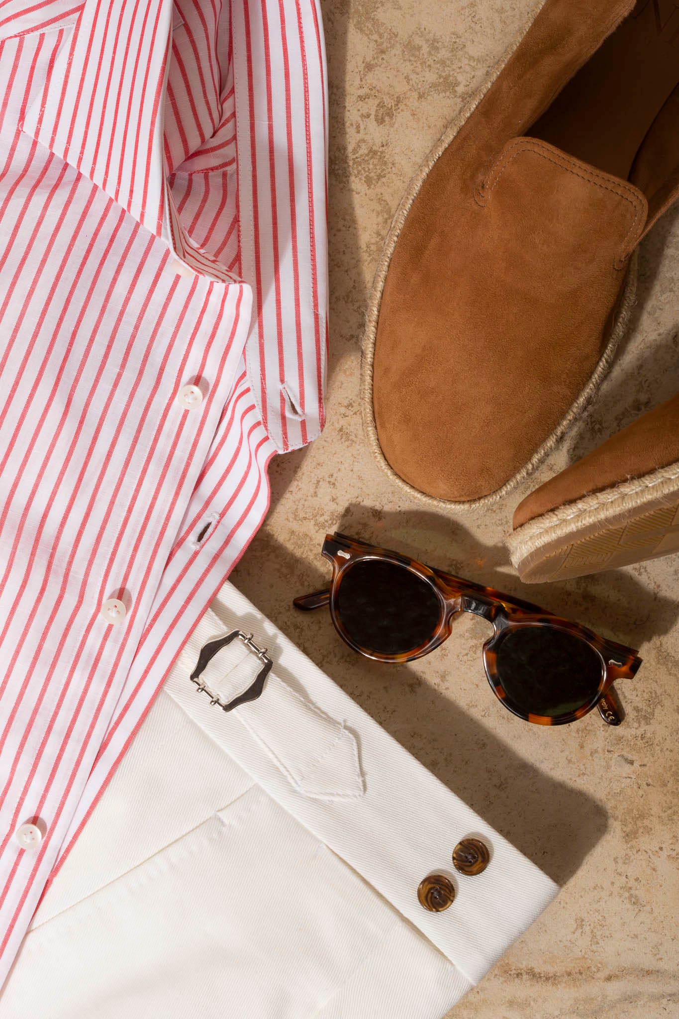 Red linen and cotton Striped Shirt - Made in Italy