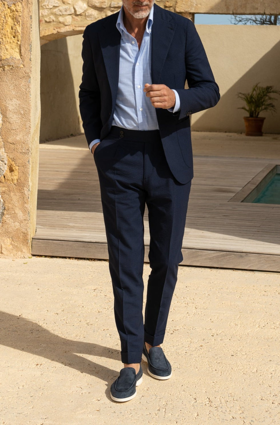 Blue seersucker suit in Loro Piana fabric - Made in Italy