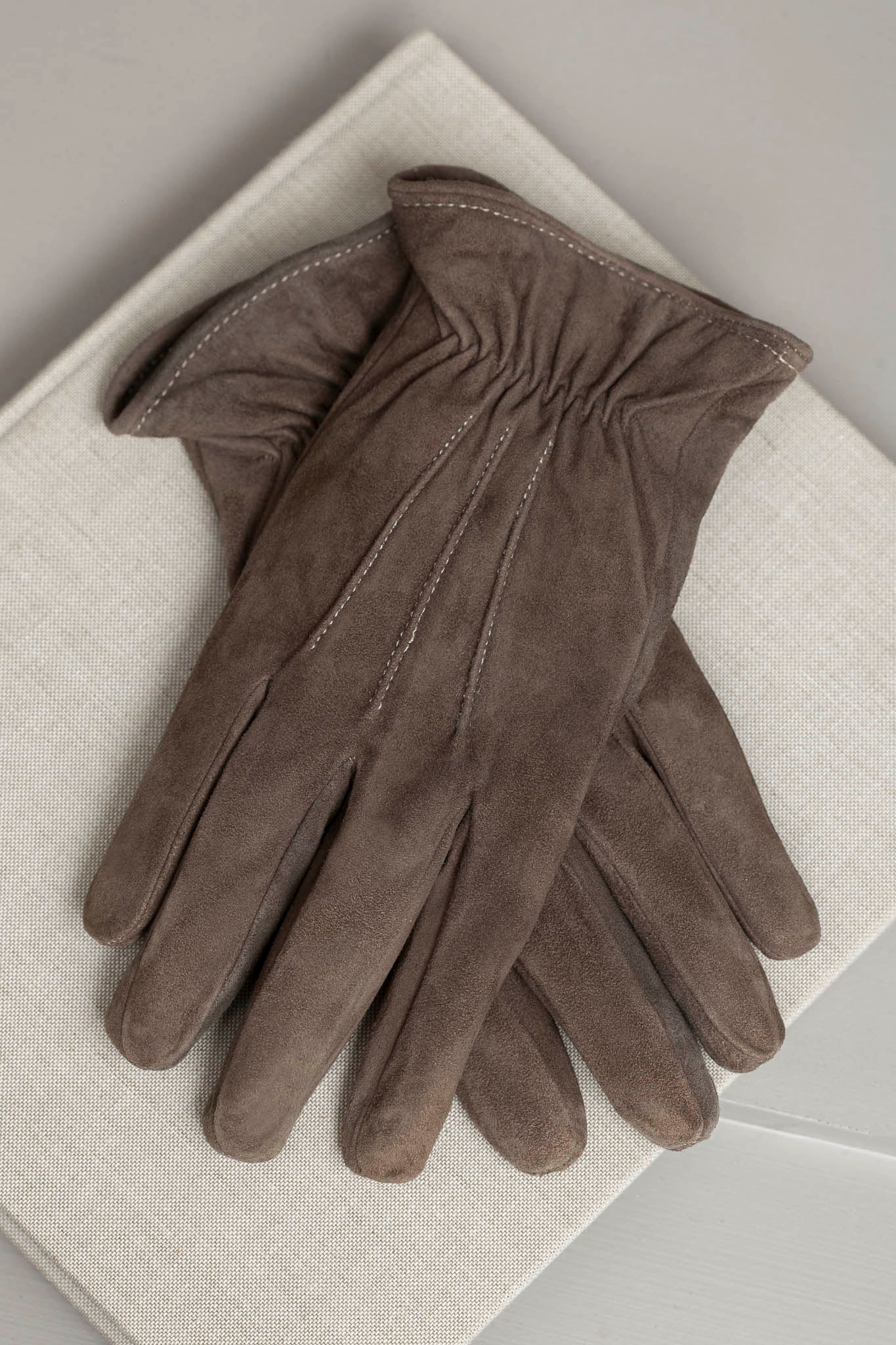 Taupe Cashmere Lined Suede Gloves - Made in Italy