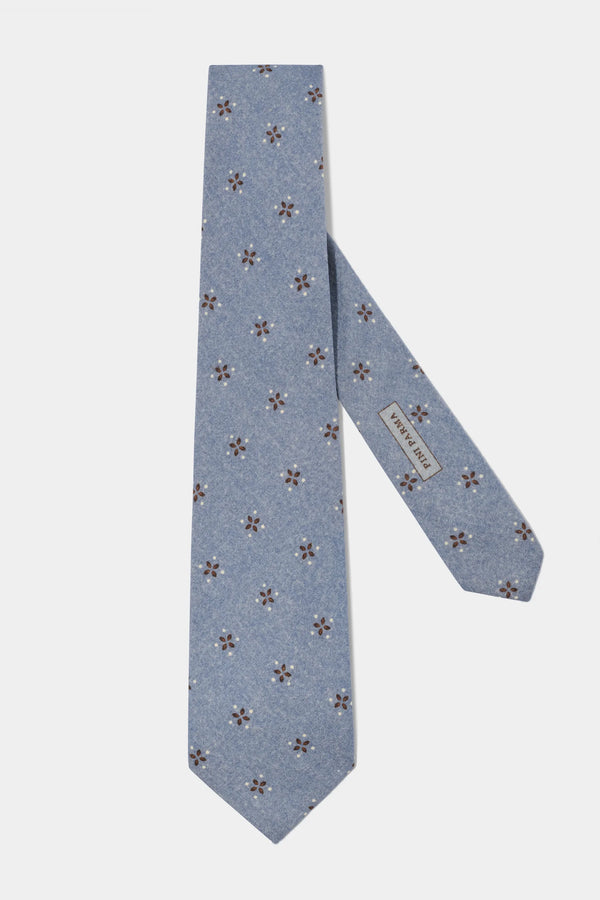 Avio blue micro fancy silk tie - Made in Italy