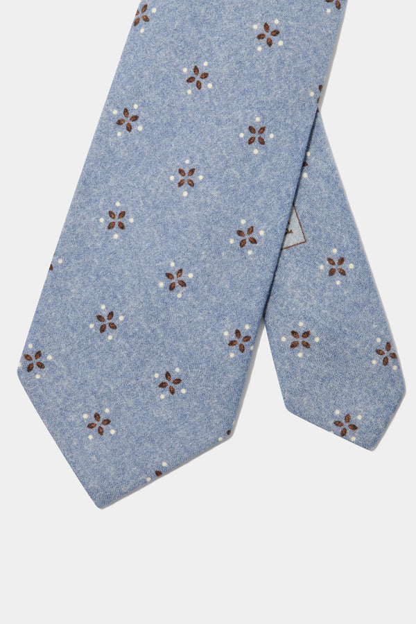 Avio blue micro fancy silk tie - Made in Italy
