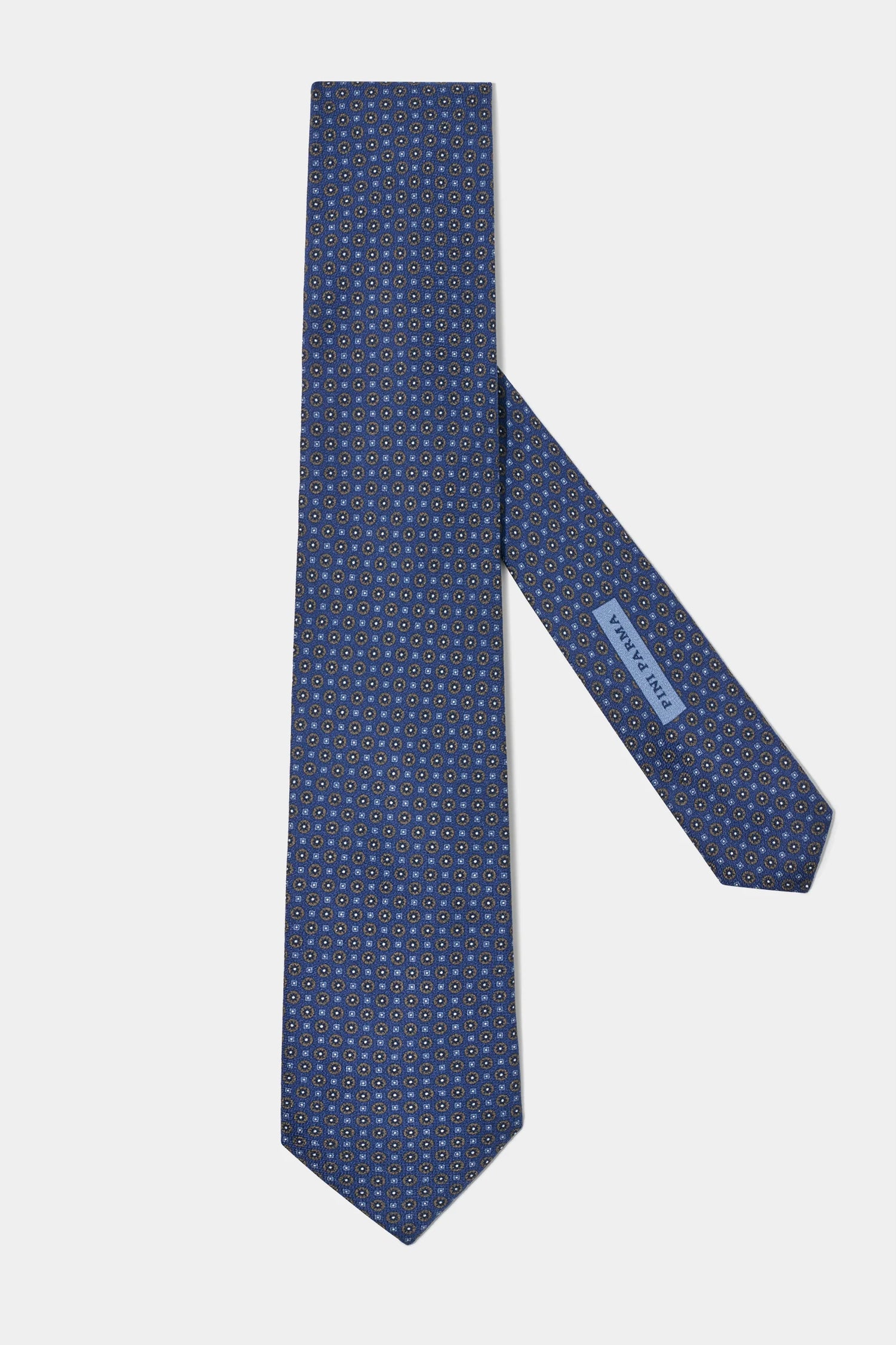Cravate micro-fantaisie en soie bleue - Made in Italy