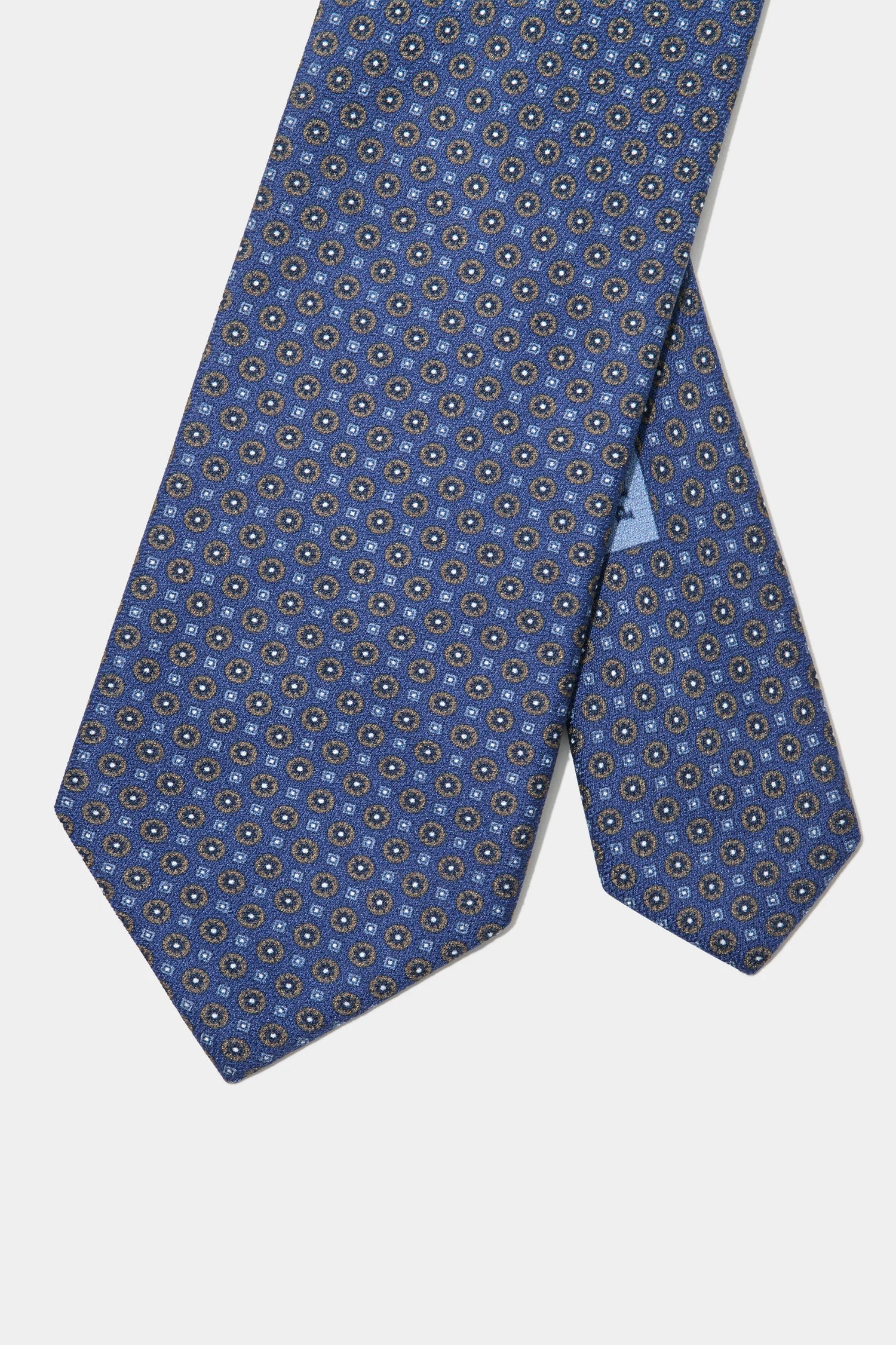 Cravate micro-fantaisie en soie bleue - Made in Italy