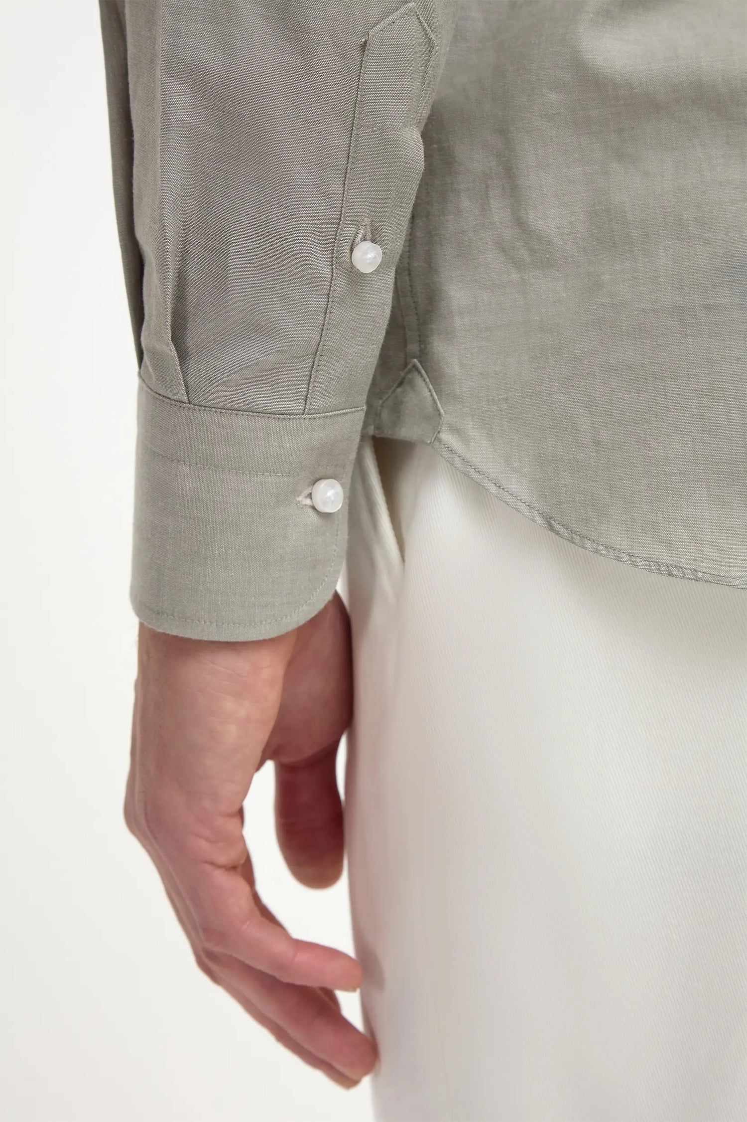 Camicia button down in chambray Salvia - Made in Italy