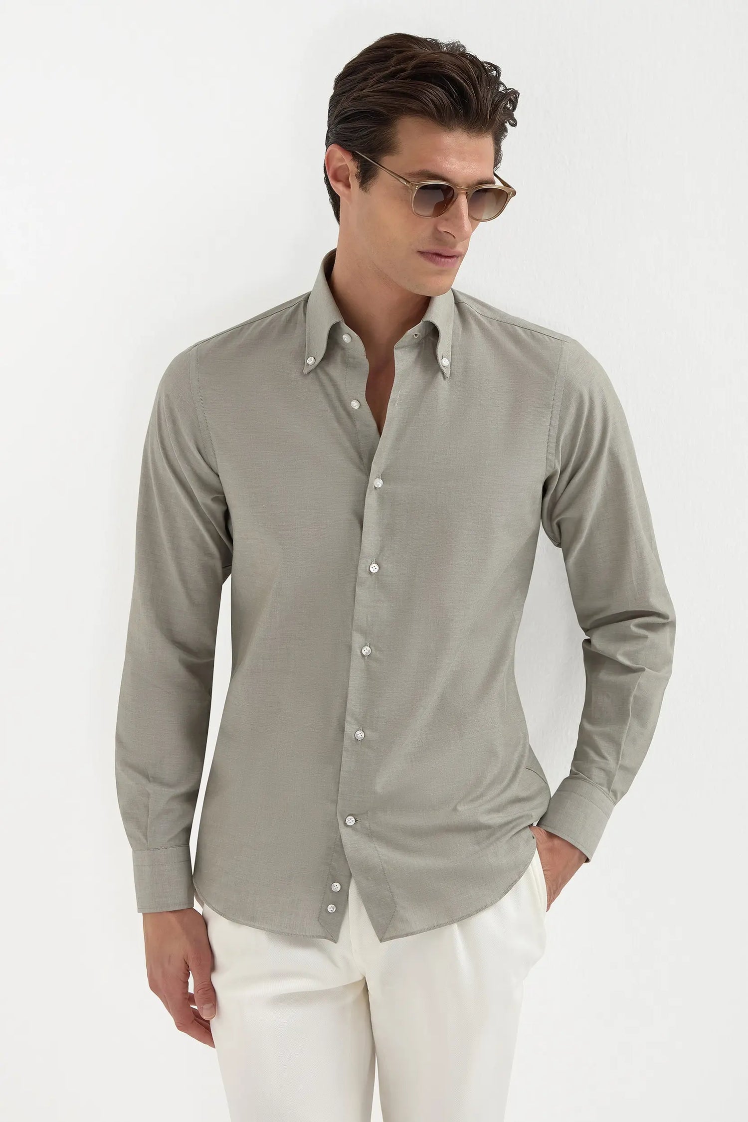 Camicia button down in chambray Salvia - Made in Italy