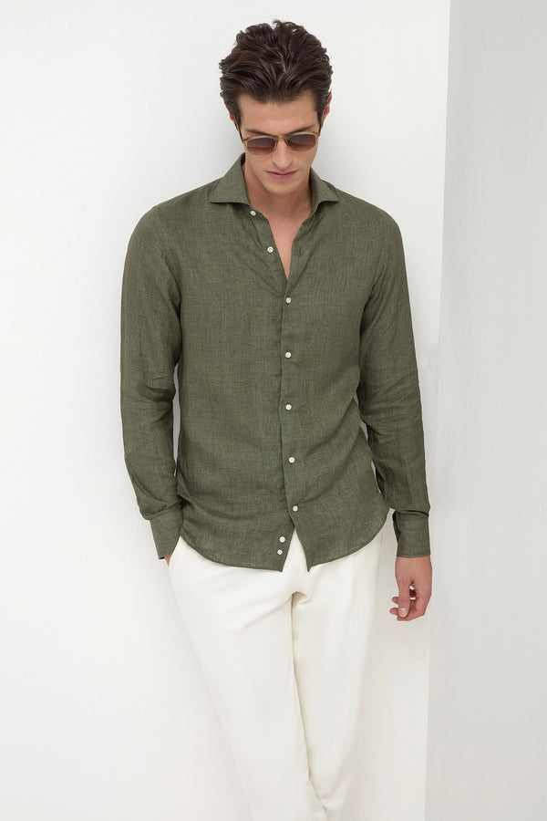 Green linen shirt Made in Italy
