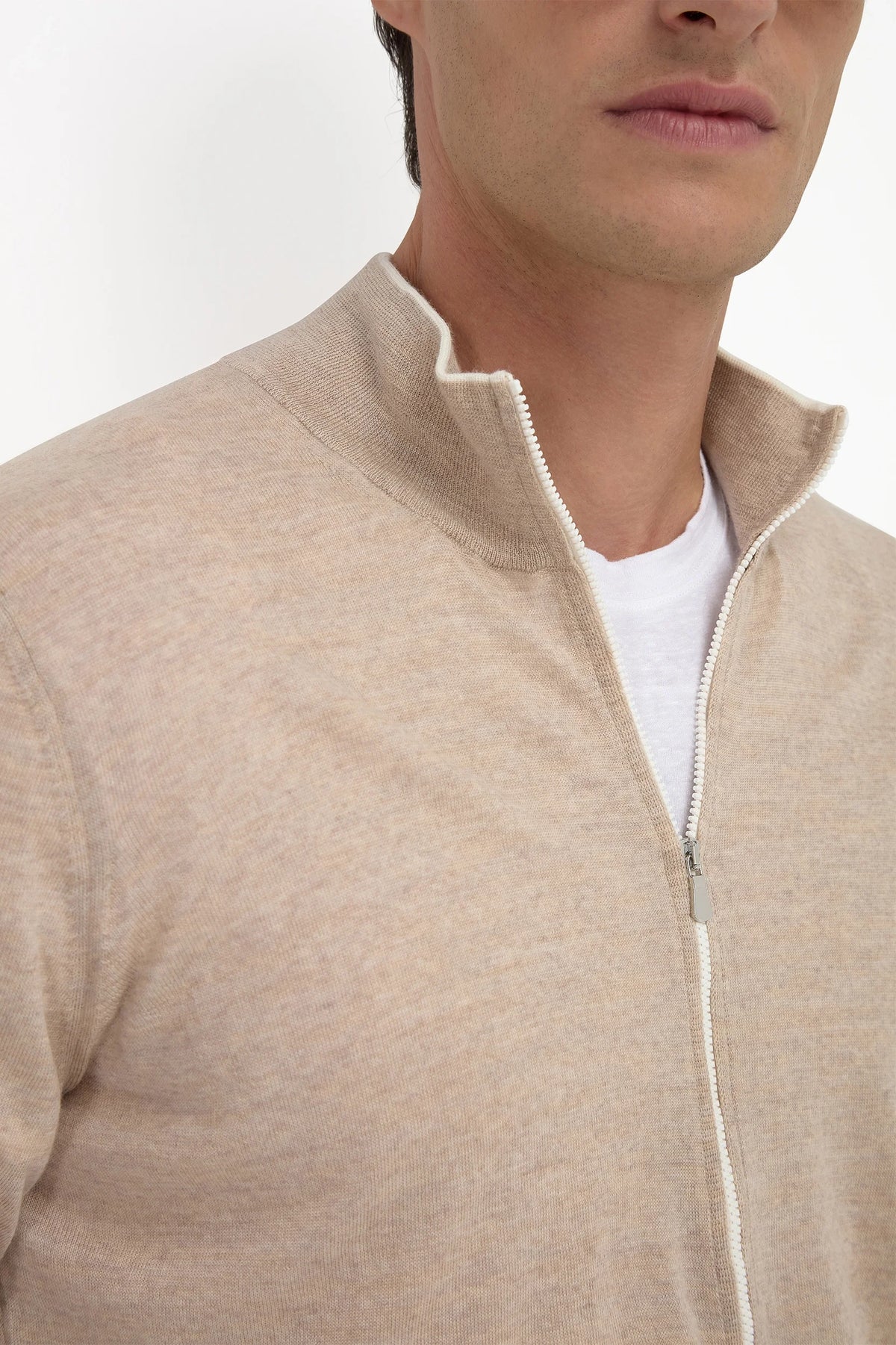 Cardigan full zip in lana Tasmania tortora - Made in Italy