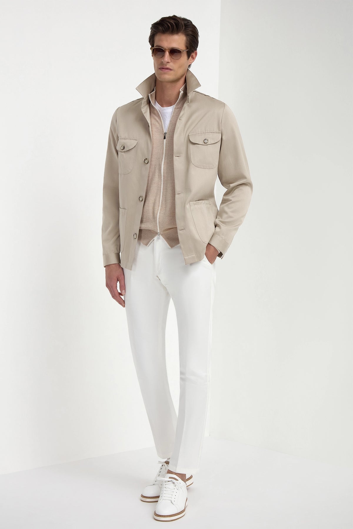 Cardigan full zip in lana Tasmania tortora - Made in Italy