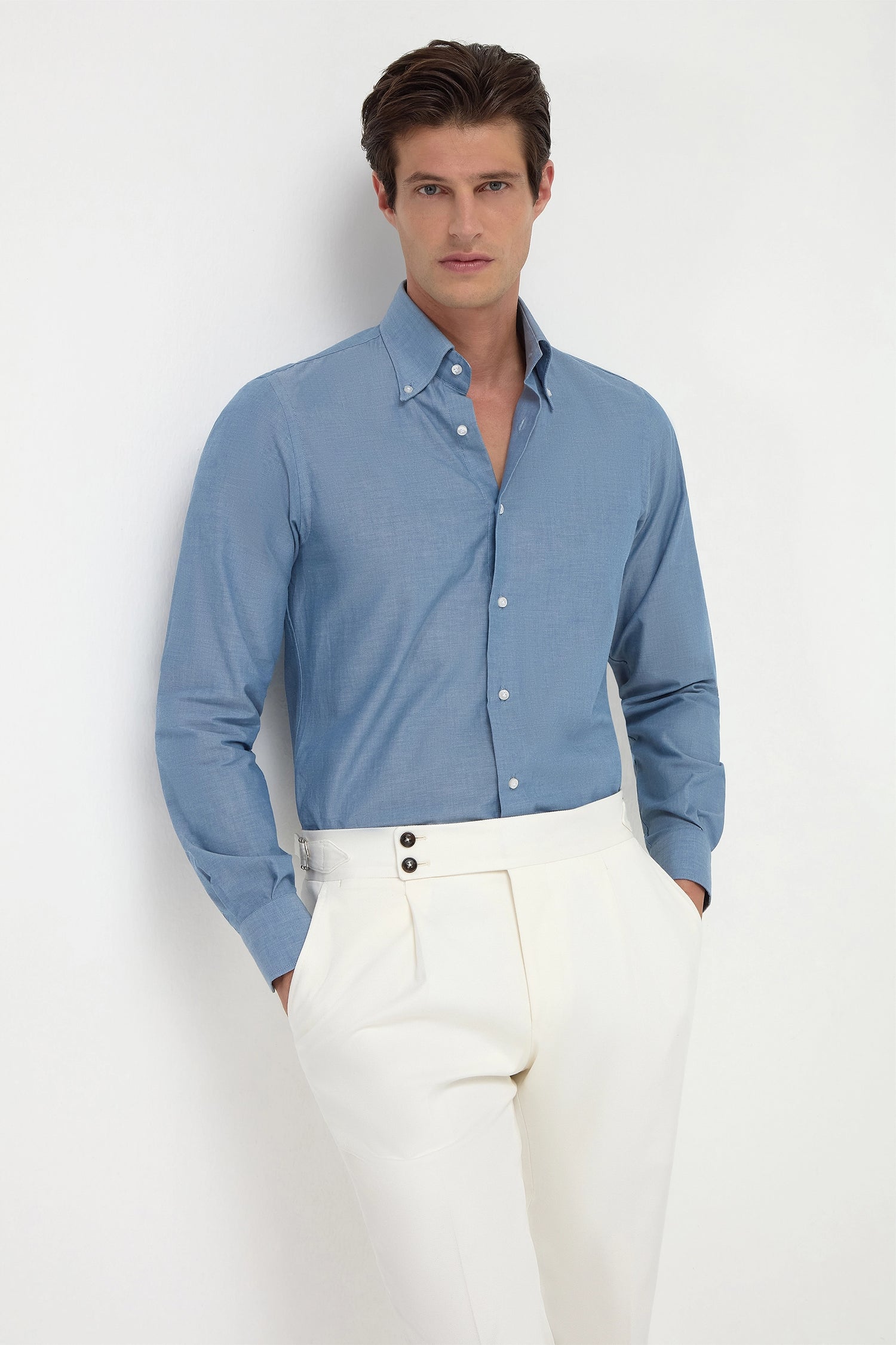 Camicia button down in chambray blu - Made in Italy
