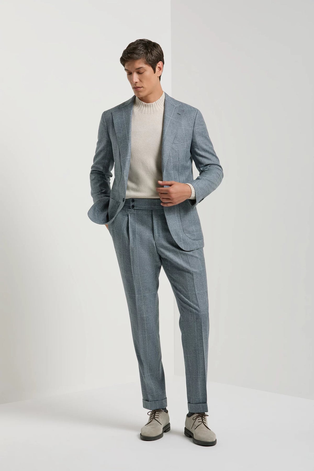 Pini Parma made in italy men avio blue glen check suit