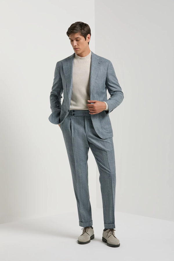 Pini Parma made in italy men avio blue glen check suit
