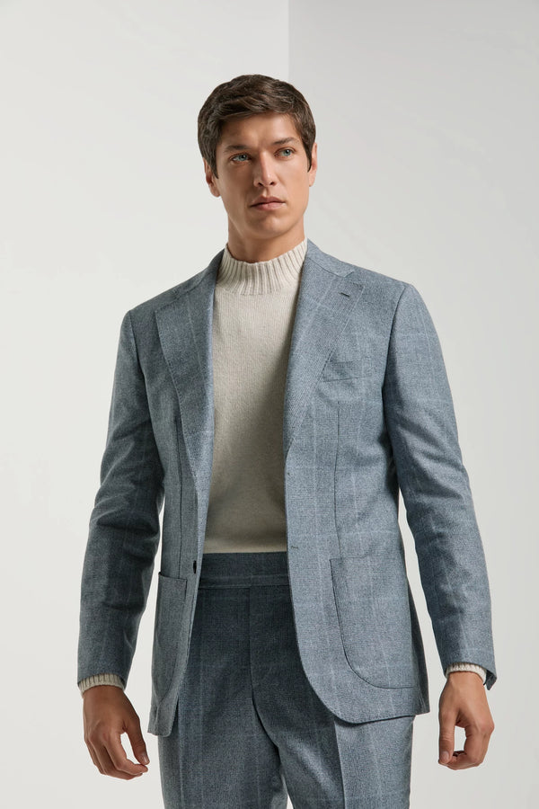 Pini Parma made in italy men avio blue glen check suit