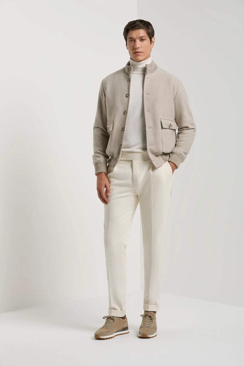 Men pini parma super 180's wool beige bomber made in italy 