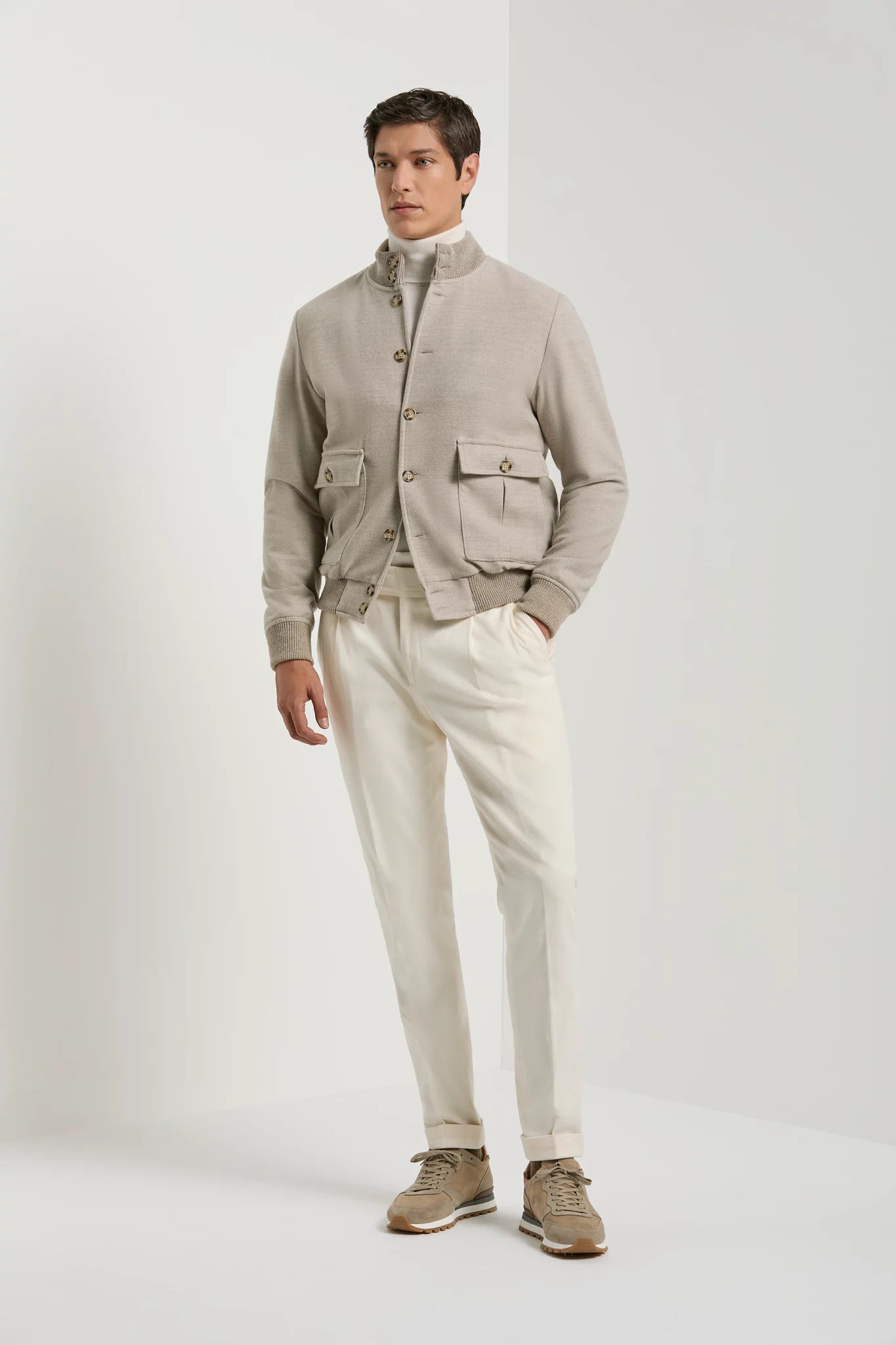 Men pini parma super 180's wool beige bomber made in italy 