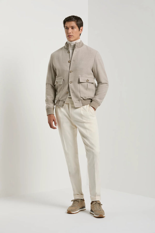 Men pini parma super 180's wool beige bomber made in italy 