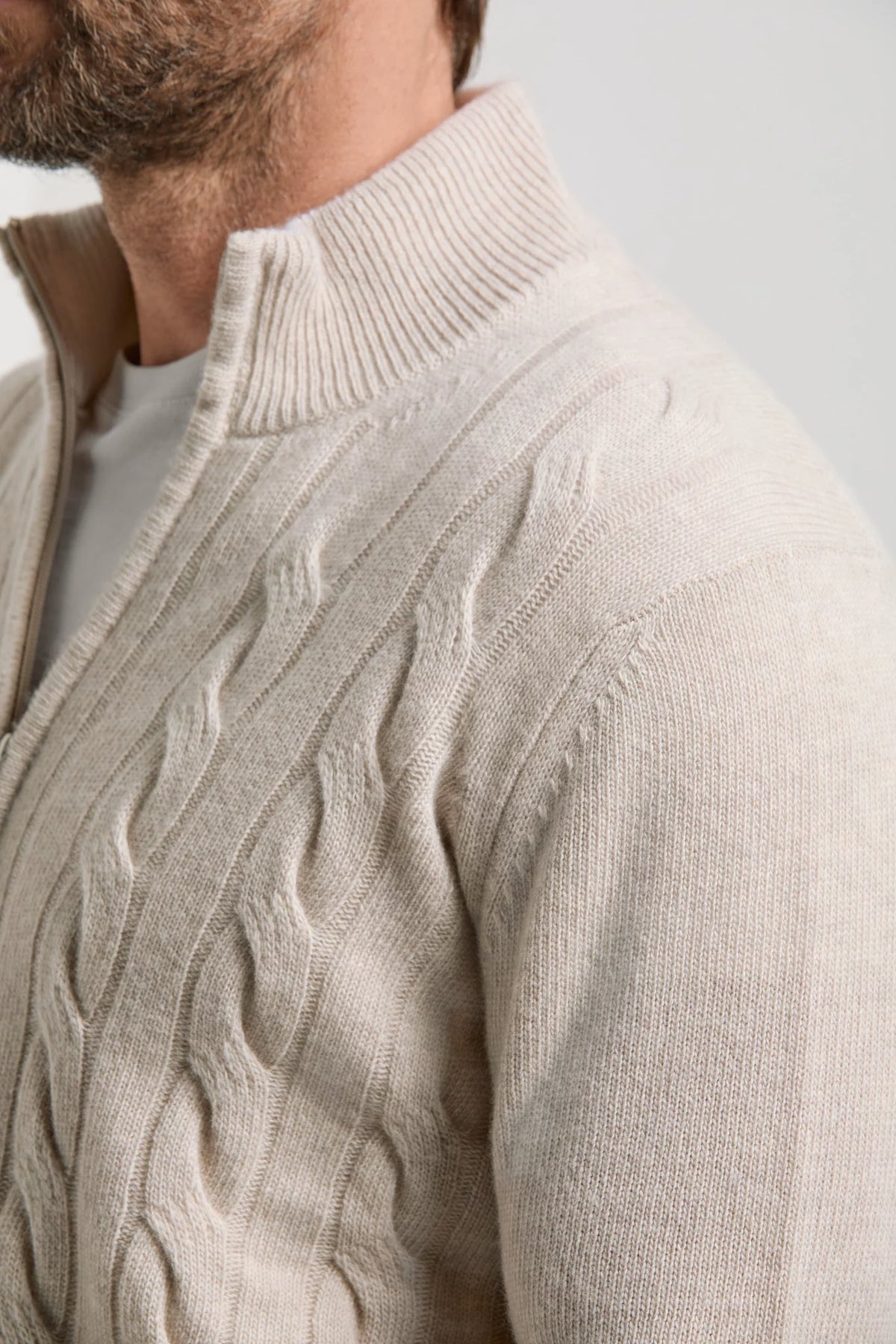 men pini parma beige cable knit full zip made in italy in wool 
