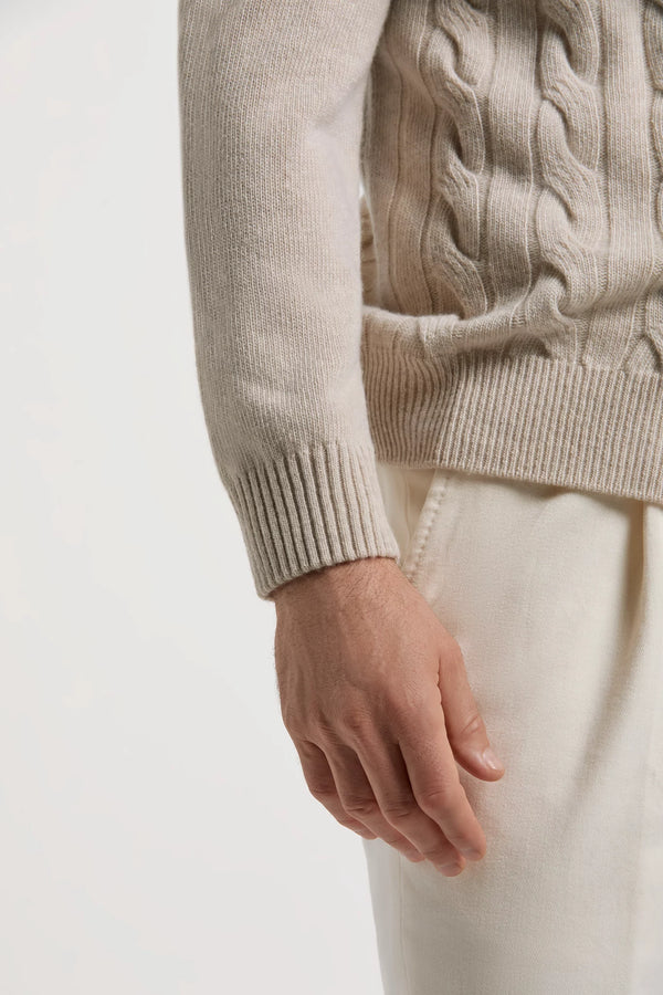 men pini parma beige cable knit full zip made in italy in wool 