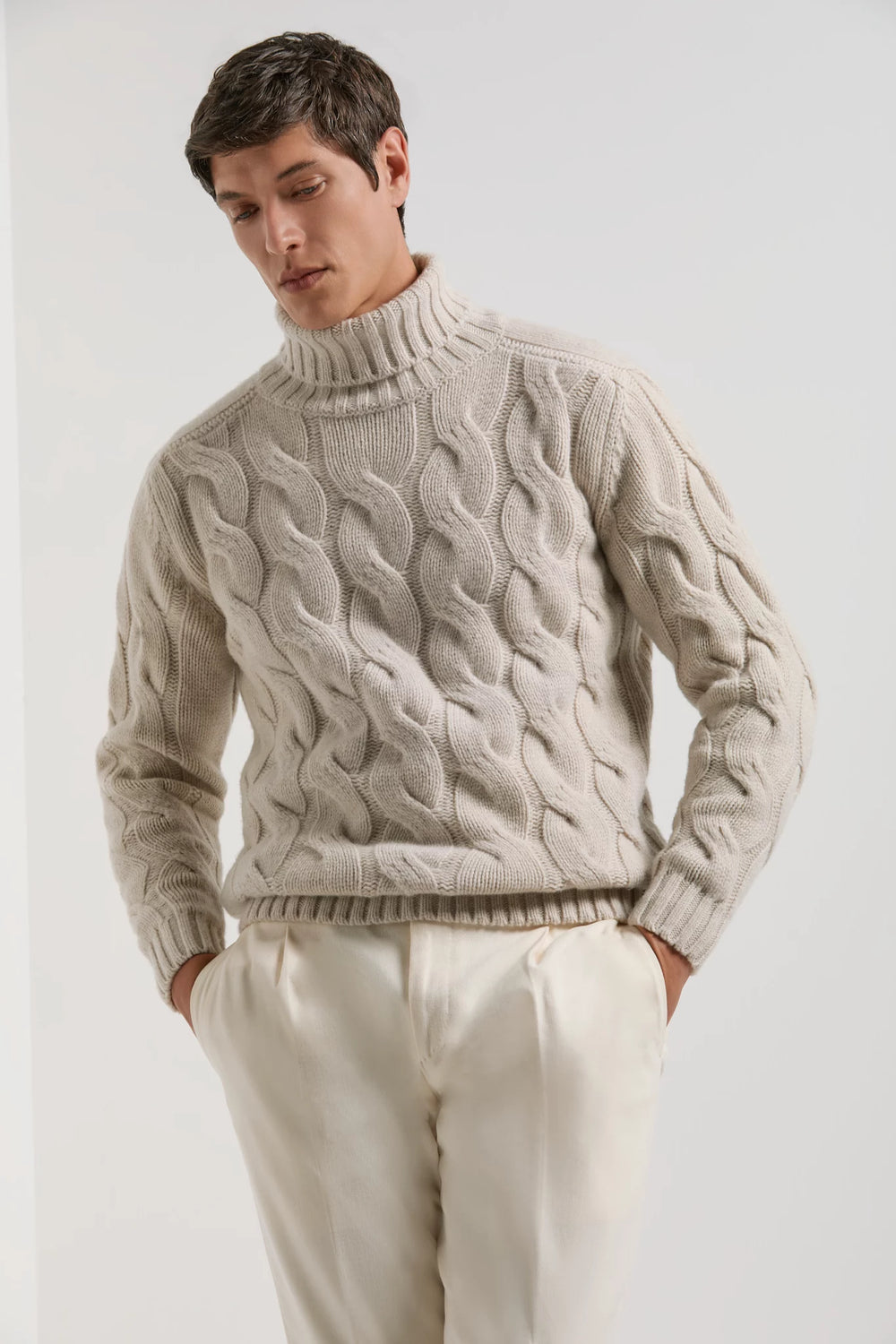 Pini Parma men made in Italy beige cable turtleneck sweater