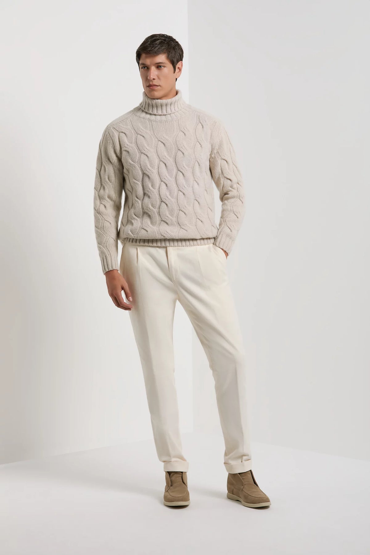 Pini Parma men made in Italy beige cable turtleneck sweater