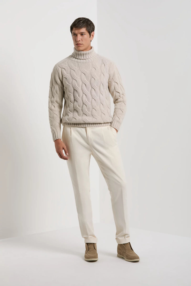Pini Parma men made in Italy beige cable turtleneck sweater
