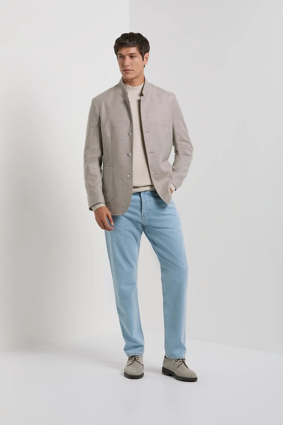Men Pini Parma beige coreana jacket made in Italy in wool and cashmere