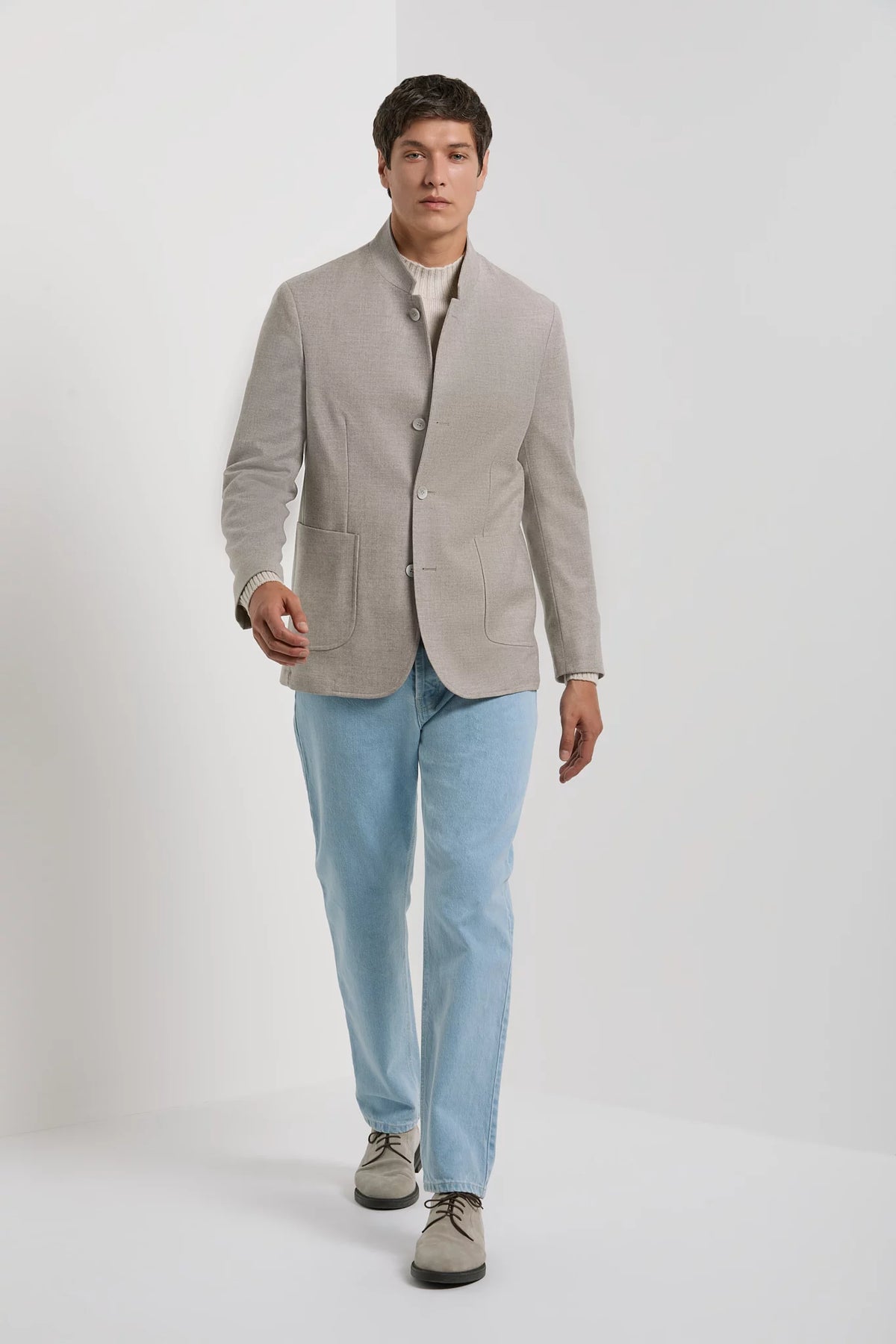 Men Pini Parma beige coreana jacket made in Italy in wool and cashmere