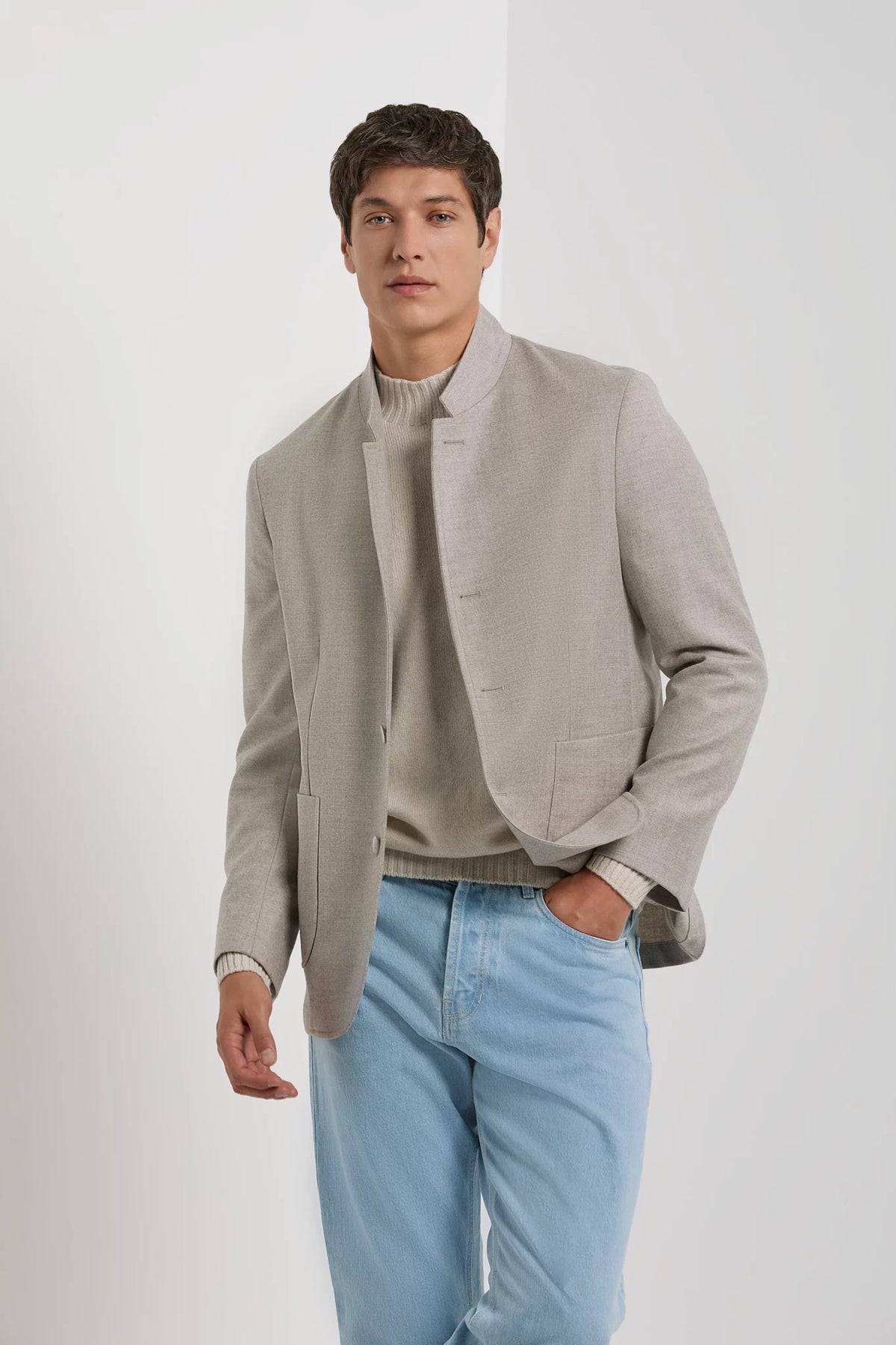 Men Pini Parma beige coreana jacket made in Italy in wool and cashmere