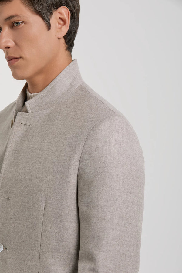 Men Pini Parma beige coreana jacket made in Italy in wool and cashmere
