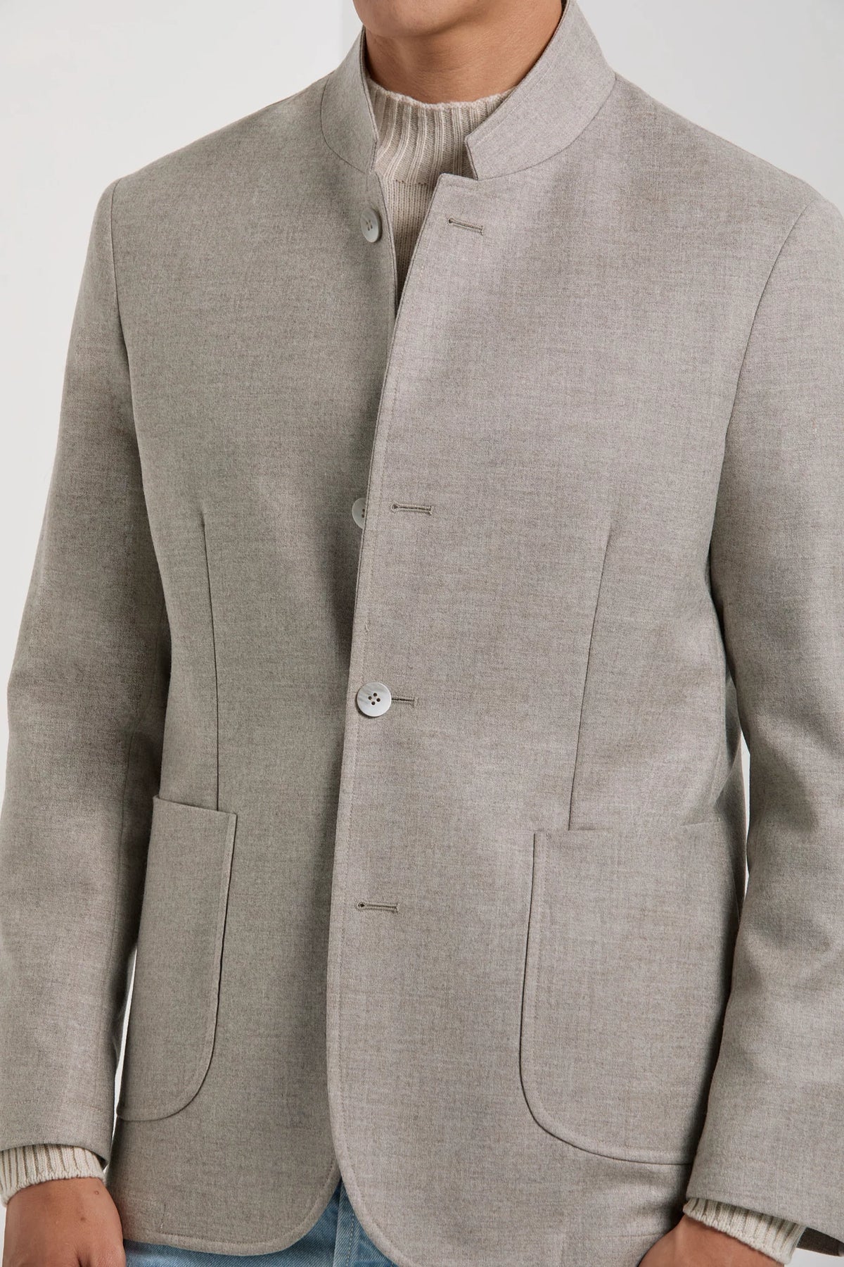 Men Pini Parma beige coreana jacket made in Italy in wool and cashmere