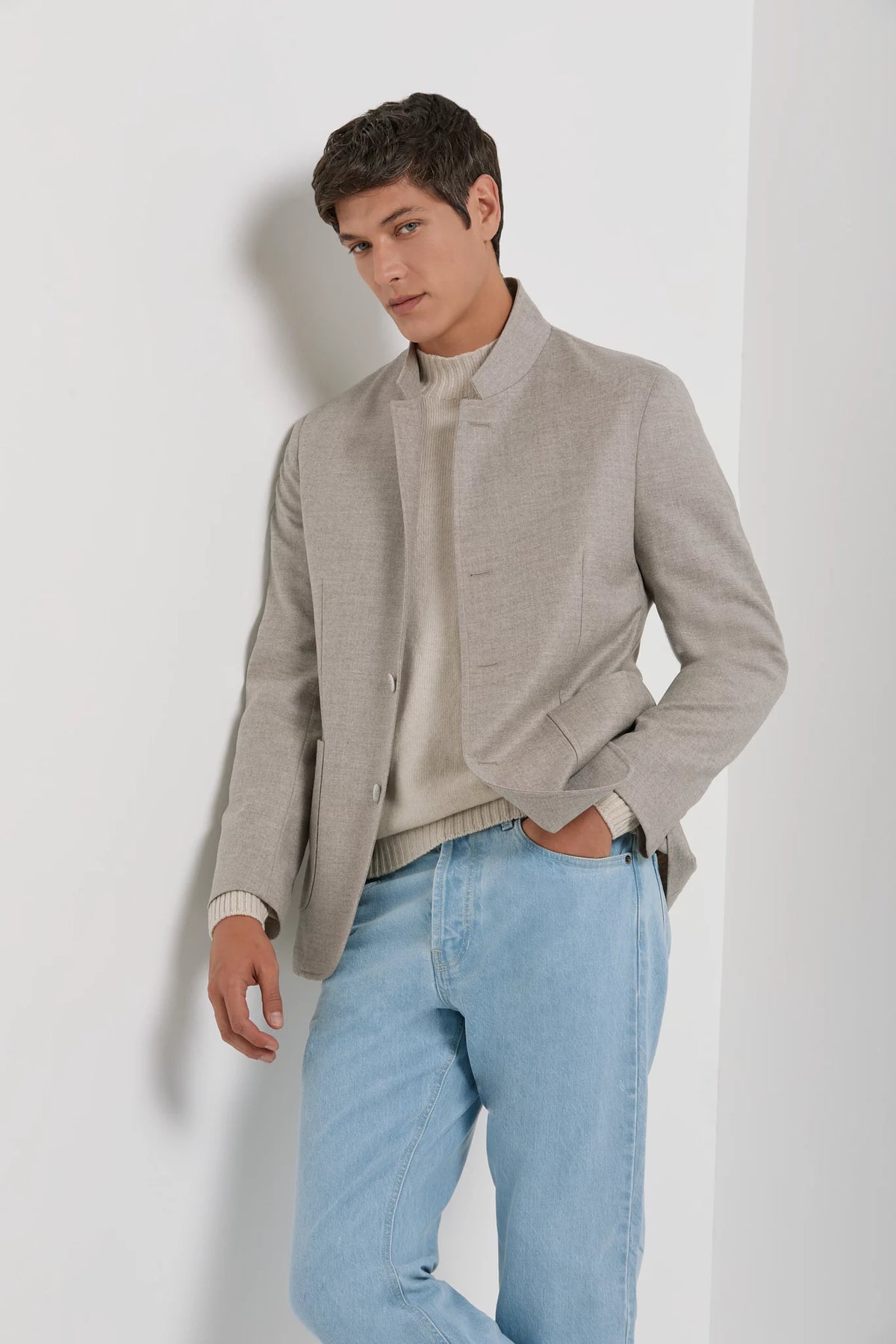 Men Pini Parma beige coreana jacket made in Italy in wool and cashmere