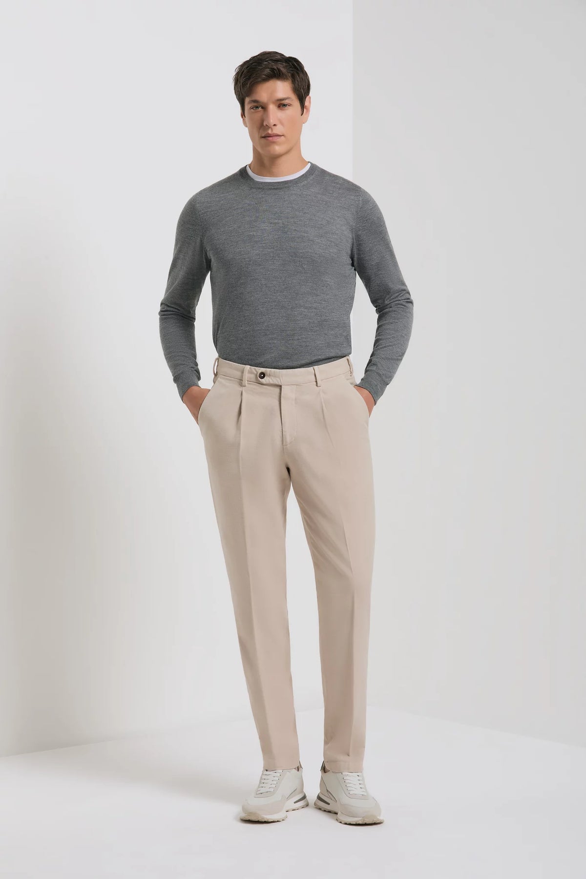 men pini parma beige trousers made in italy in cotton and silk 