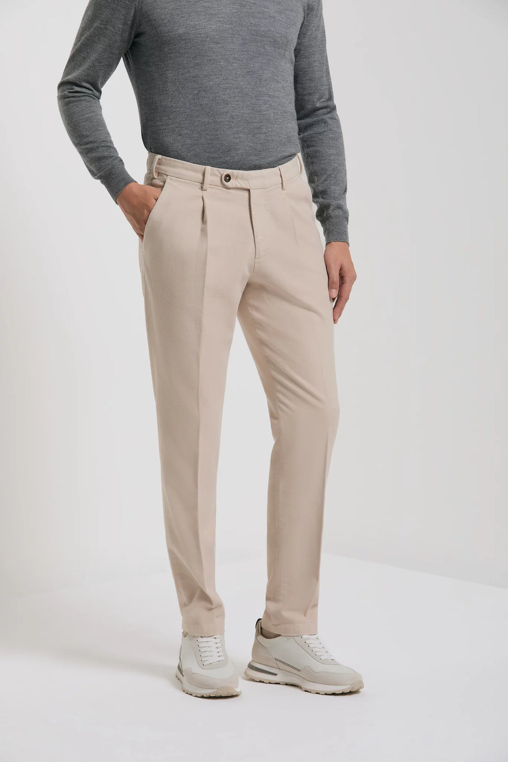 men pini parma beige trousers made in italy in cotton and silk 