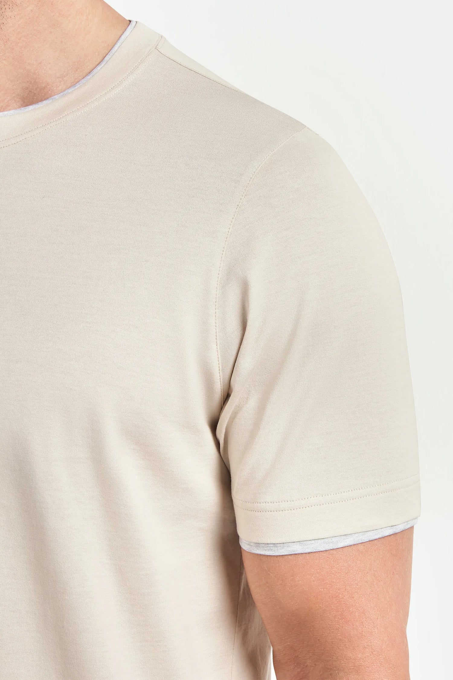 beige cotton t-shirt, men's beige t-shirt, italian cotton tee, beige collar detail t-shirt, luxury men's t-shirt, elegant men's tee, refined cotton t-shirt, tailored beige t-shirt, premium italian t-shirt, sophisticated men's t-shirt, timeless italian t-shirt, upscale men's tee, classic beige t-shirt, italian craftsmanship t-shirt, premium men's cotton t-shirt, refined italian collar t-shirt