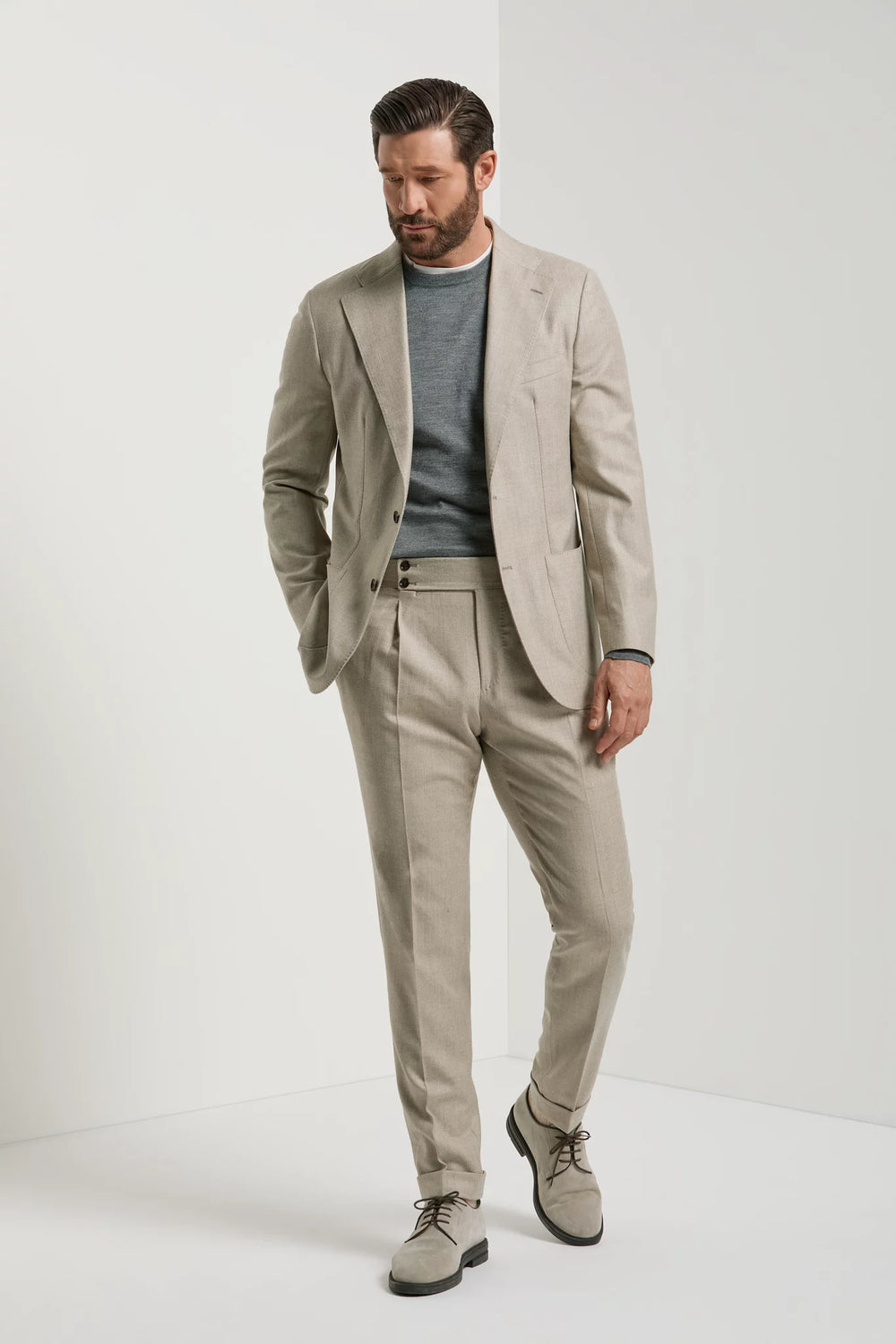 Men Pini Parma beige herringbone suit made in Italy in wool 