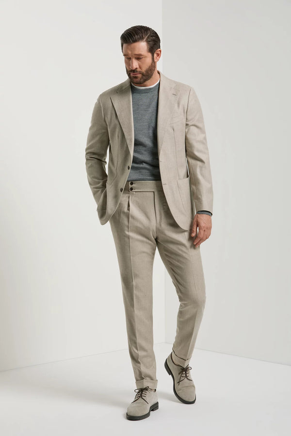Men Pini Parma beige herringbone suit made in Italy in wool 
