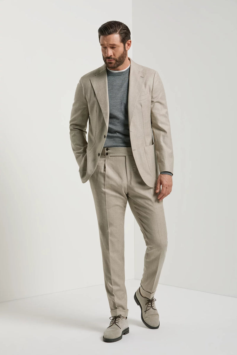 Men Pini Parma beige herringbone suit made in Italy in wool 
