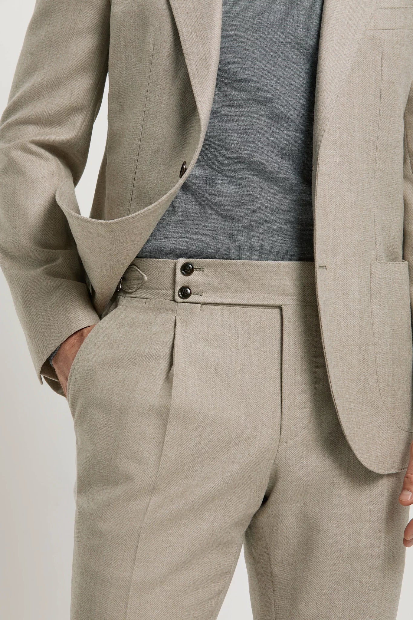 Men Pini Parma beige herringbone suit made in Italy in wool 