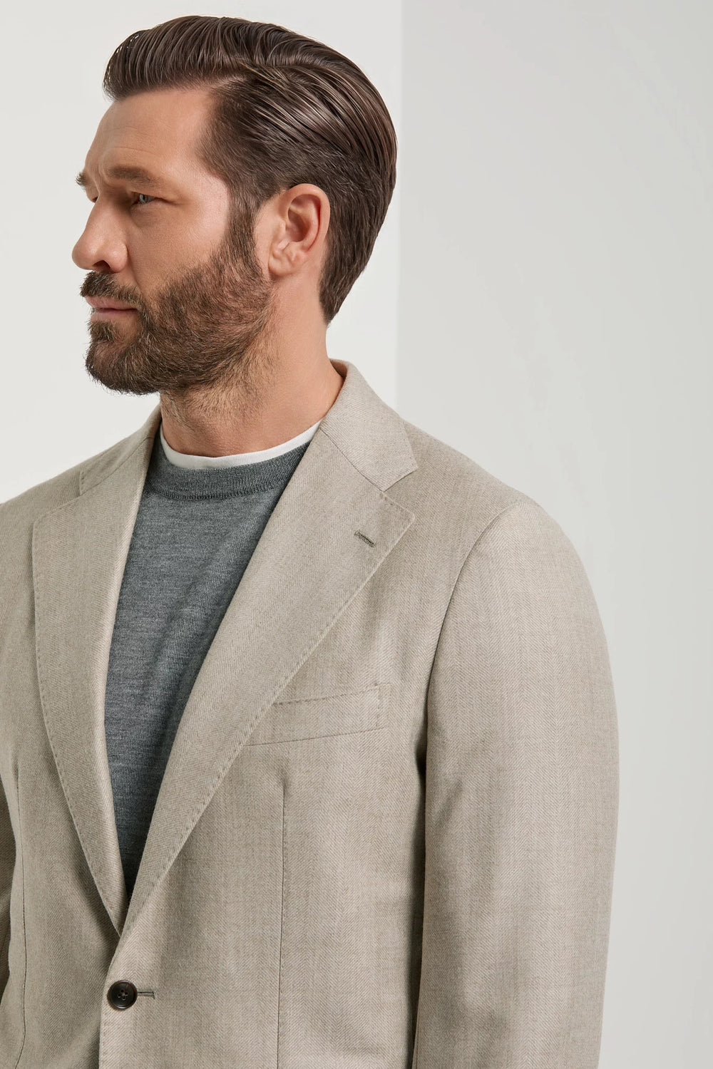 Men Pini Parma beige herringbone suit made in Italy in wool 