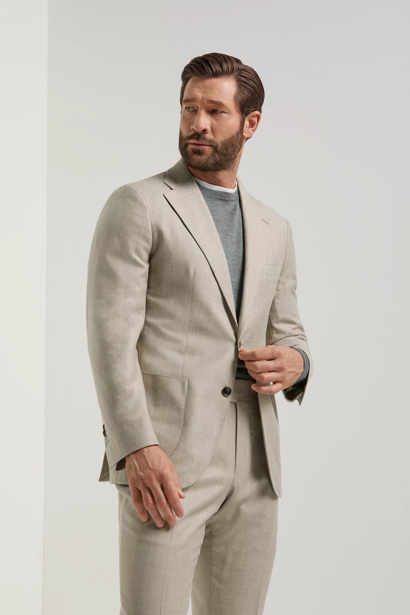 Men Pini Parma beige herringbone suit made in Italy in wool 