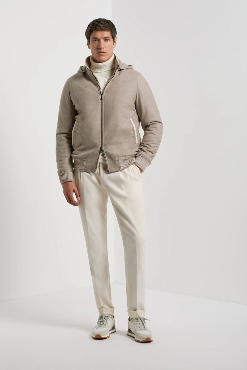 men pini parma beige hooded bomber made in italy in Loro Piana wool 