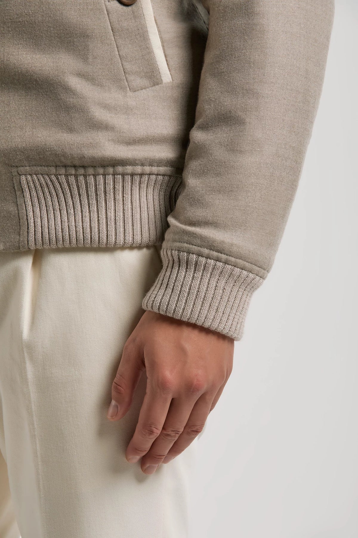 men pini parma beige hooded bomber made in italy in Loro Piana wool 