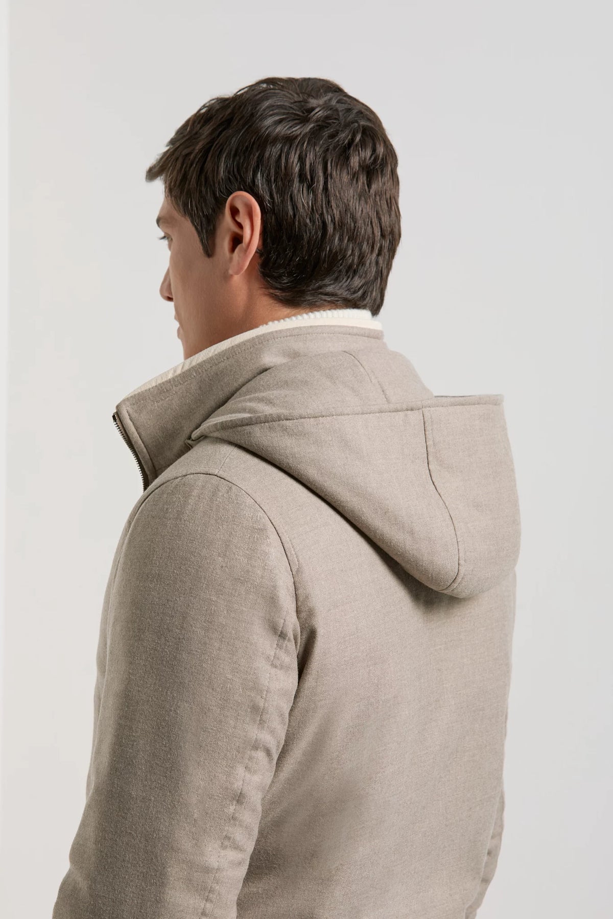 men pini parma beige hooded bomber made in italy in Loro Piana wool 