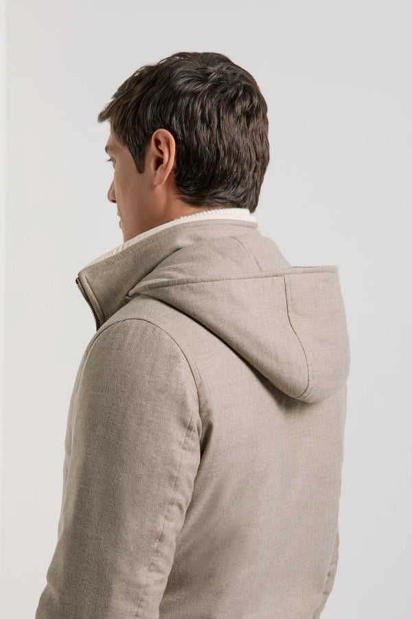 men pini parma beige hooded bomber made in italy in Loro Piana wool 